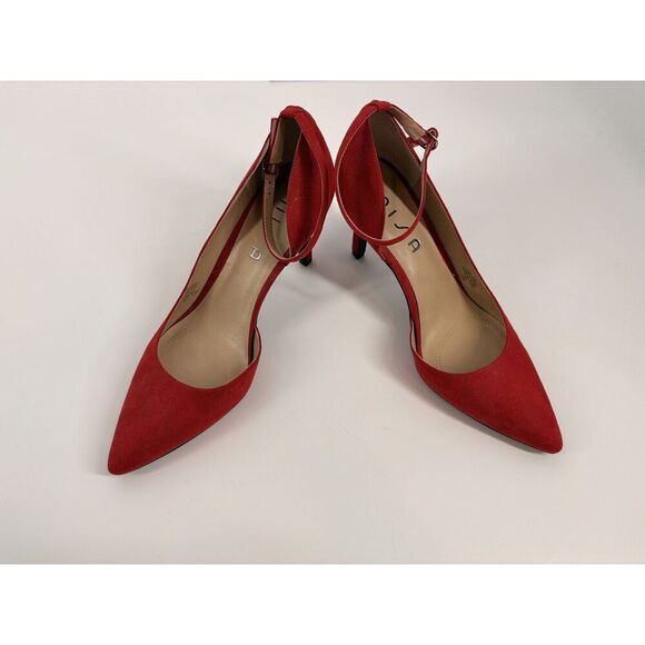 Unisa Shoes - Red Suede Ankle Strap Heels | Pointed Toe Stiletto Pumps